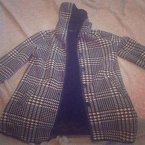 Black and white button down fuzzy coat